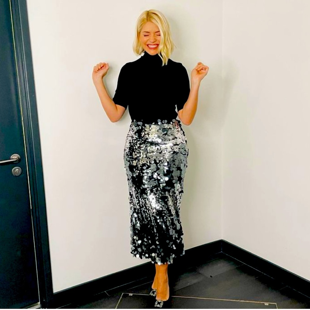 Zara SEQUIN High-waisted Midi Pencil Skirt Silver New